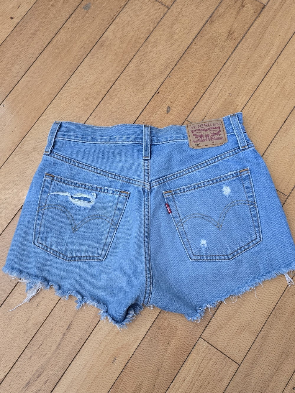 Levi's Light Blue Distressed High-Rise Jean Shorts - Picture 2 of 3